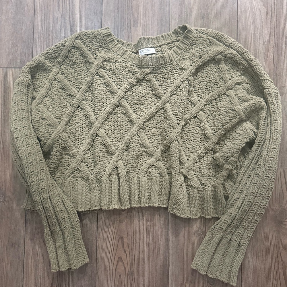 Arizona Jean Co Olive Green Chunky Knit Cropped Sweater Womenβs Large